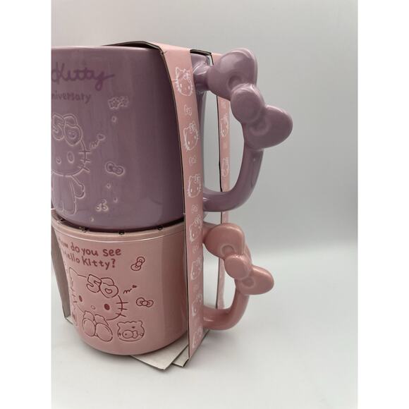 Hello Kitty 50th Anniversary Bow Mug Set By Blue Sky Clayworks Pink & Purple New - Picture 5 of 9